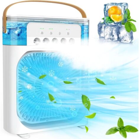 Mini climatiseur portable - Avec 3 vitesses - Minuterie 1/2/3H - Rotation à 360° - Petit ventilateur de climatisation personnel - USB - Pour bureau, maison - Blanc