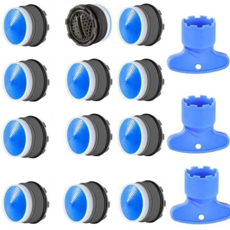 12pcs, Mousseur M18.5,Embout Cuisine Salle de Bain, Aerateur de Robinet d'evier Plastique pour Économiseur l'eau avec 3 Clé, Bleu
