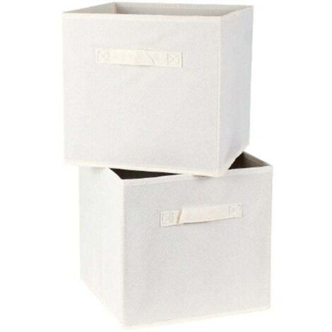Boîte de rangement blanche en non-tissé 27 x 27 x 28 cm - Lot de 2 (1/4)