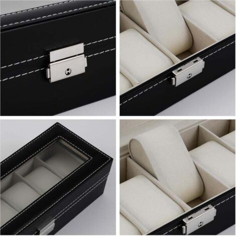 Boîte à Montres 2 Places En PU Avec Couvercle En Verre - écrin De Rangement Pour Collection