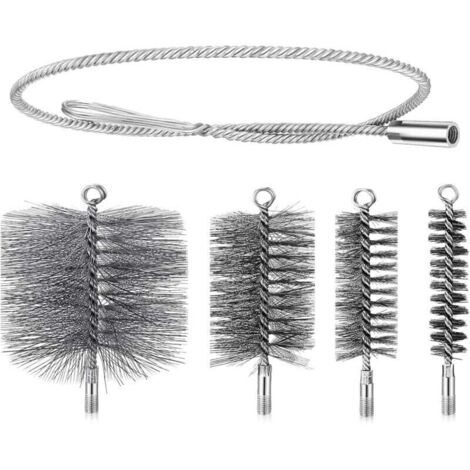 Lot de 4 brosses pour tuyau de poêle - 30/50/80/150 mm - avec tige de poussée et fil d'acier de 1 m - Brosse de cheminée - Kit de ramonage pour cheminée, cheminée, tuyau de poêle
