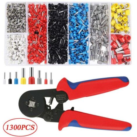 Kit de sertissage pour embouts de fil AWG 23-7, pince à sertir à cliquet auto-ajustable avec 1 300 cosses de 0,25 à 10 mm².