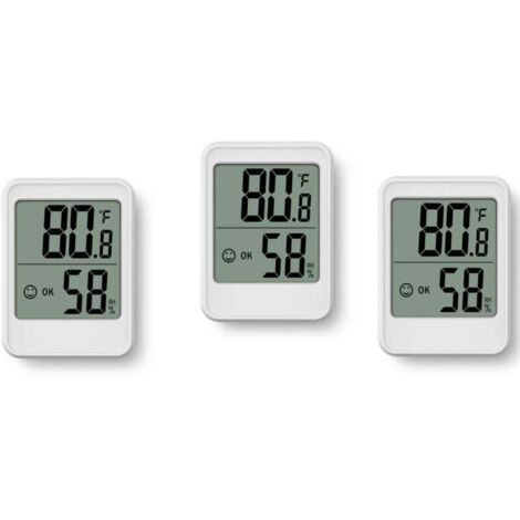 Lot de 3 Indicateurs Thermo-hygrométriques À Poser Debout Ou À Monter Au Mur, Avec Indicateur De Climat De Pièce, Blanc