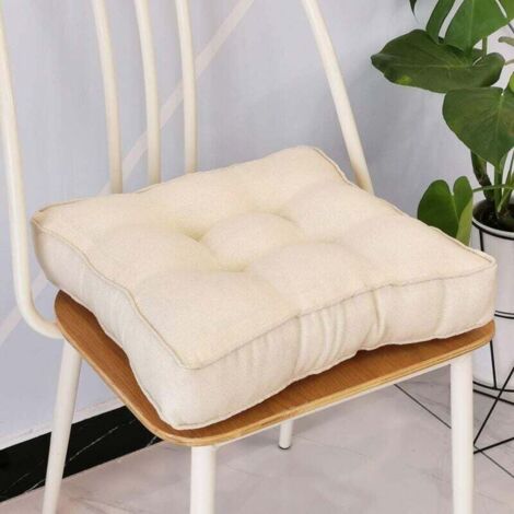 Coussin de chaise carré rembourré en imitation lin, doux et solide, idéal pour une assise confortable, idéal pour le bureau, la maison ou la voiture, 50,8 x 50,8 cm, beige et blanc