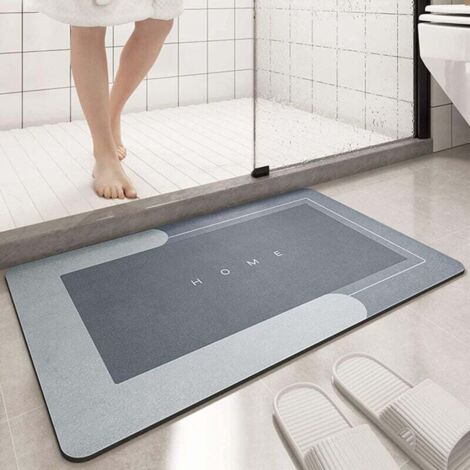 Tapis de bain absorbant, antidérapant et anti-moisissure, 75 x 35 cm, tapis de douche en boue de diatomées, tapis épais à séchage rapide 4 couches, convient pour chambre, cuisine et salle de bain, gri