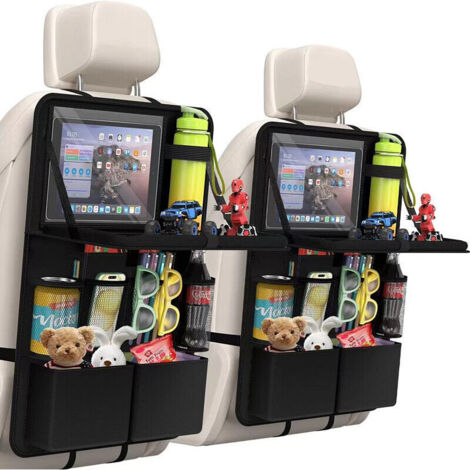 Organiseur de sac à dos pour siège auto, 1 pièce, avec support pour tablette, 11 poches de rangement, bol pliable, tapis pour enfants, organisateur d'accessoires de voyage, noir