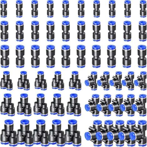 60 Pièces Raccord Pneumatique, Connecteur Pneumatique en Plastique, Raccord Rapide Air Comprimé, Connexions Rapides pour Conduites D'air (4mm/6mm/8mm, Y+T+I Type Combo)