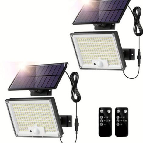 Lampe Solaire Exterieur Detecteur de Mouvement avec Télécommande, 127 LED Lumiere Solaire IP65 Étanche Spot Solaire, 3 Modes Eclairaget Solaire pour Jardin Garage Cour, Blanc Froid