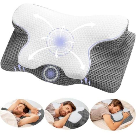 Oreiller cervical ergonomique en mousse à mémoire de forme, soutien orthopédique pour la nuque, adapté aux personnes dormant sur le côté, sur le dos ou sur le ventre. Dimensions : 60 x 34 x 13 cm.
