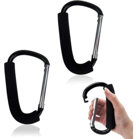 Lot de 2 mousquetons, grands crochets à clip en métal noir, pour le camping, en alliage d'aluminium, avec boucle à ressort, 16 x 10 cm, pour accrocher sacs de courses, sacs de rangement, parapluies et