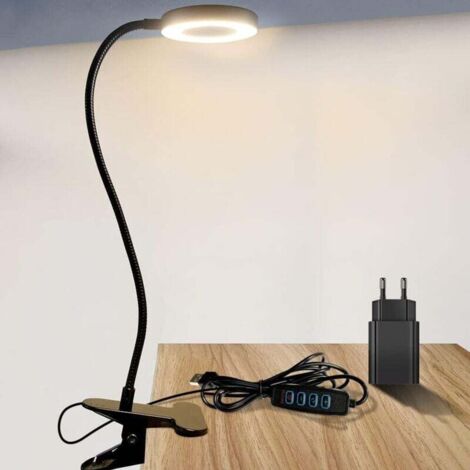 Lampe de Bureau LED,Lampe Clip avec Chargeur USB,360° Flexible Lampe de Lecture à Clipsable,3 Modes d’Éclairage&10 Niveaux Dimmable,Bouton Intelligent,Luminosité Protection des Yeux1 [Classe énergétiq