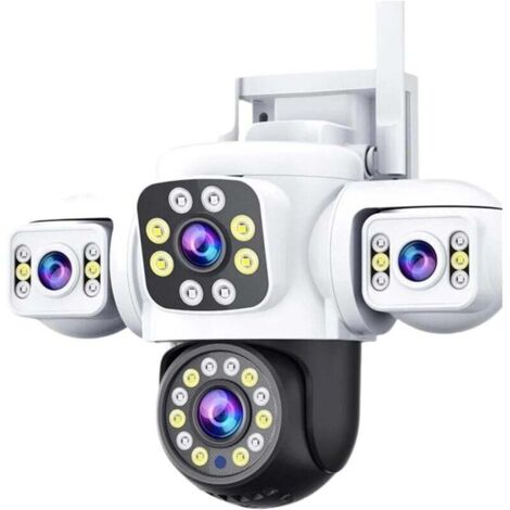 Caméra IP WiFi UHD 6K 8MP, triple écran, triple objectif, détection humanoïde par IA, suivi automatique, sécurité (prise UE, version Wi-Fi [triple écran, zoom 10x], 30 jours de stockage)