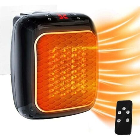 Aérotherme à prise avec télécommande, mini radiateur soufflant en céramique, salle de bain, économie d'énergie, chauffage silencieux, chauffage 1200 W avec minuterie de 12 heures, thermostat