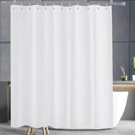 Rideau de Douche 240x180 Blanc Antimoisissure, Tissu Douche en Polyester déperlant, Lavable en Machine avec Oeillets métalliques, Largeur 240 x Hauteur 180cm