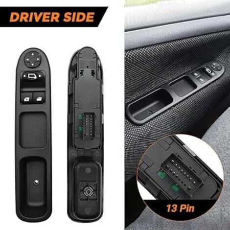 Commande Leve Vitre Passager + Côté Conducteur Compatible avec Peugeot 207 Interrupteur de Lève-Vitre Bouton Électrique Fenêtre 6490.HQ & 6554.QC