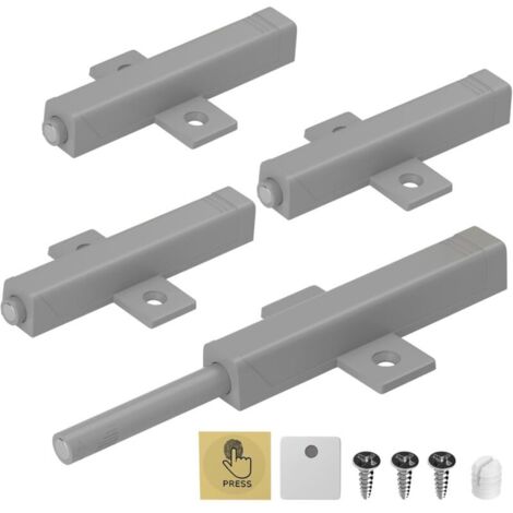 Aimant Porte Placard Lot de 4 Poussoir Placard Puissant 48N Loquet Magnetique Porte Fermeture Push Open Amortisseur pour Lourd Porte Armoire Fermeture Systeme pour Tiroir, Gris