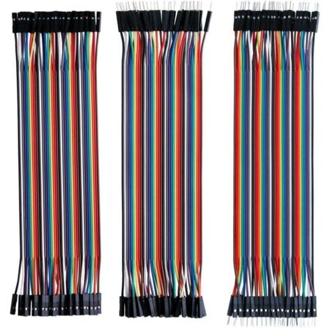 120 câbles Dupont de couleurs différentes, connecteurs mâle-femelle 40 broches, mâle-mâle 40 broches et femelle-femelle 40 broches, compatibles avec les plaques d'essai.