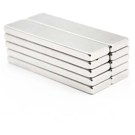 Lot de 10 aimants en néodyme rectangulaires - Argenté - Barre magnétique de terre rare - Pour cuisine, tableaux blancs, réfrigérateurs - 40 x 10 x 3 mm