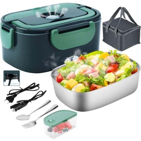 Chauffante Électrique 4 en 1 12V/24V/220V240V, 1.5L 60W Acier Inox Chauffage Rapide Gamelle, Boîte Repas Amovible, pour Bureau, École, Voyage, Voiture, Avec Sac Isotherme