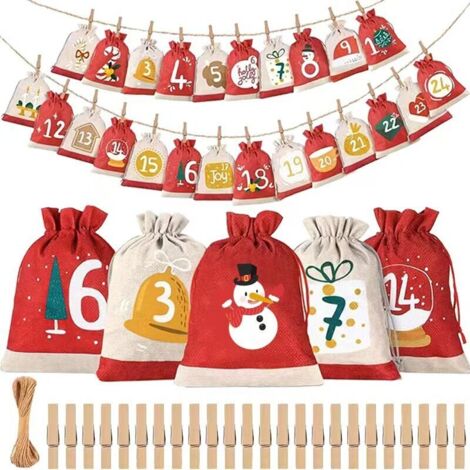 Calendrier de l'Avent Vide à Remplir Soi Meme 2025 Enfant Femme Homme, 2 Pochette Calendrier de l'Avent 48 Sachets en Tissu, Pochon Sac pour Calendrier de l'Avent DIY Cadeau Decoration Noel (1/4)