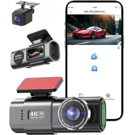 Caméra Embarquée WiFi Avant Arrière 4K+1080P,Dashcam avec Carte SD 128 G, Contrôle par Application,Vision Nocturne, Capteur G, Enregistrement en Boucle, WDR (1/4)