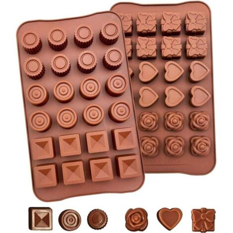 2 moules à chocolat, moules à chocolat, 24 cavités, moules en silicone, moule antiadhésif pour chocolat, moule 3D en silicone pour gâteaux, chocolat, gelée (1/4)