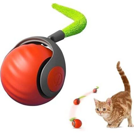 2pcs Jouet Balle Interactif pour Chat,Balle électrique Rechargeable Chaton Intérieur avec Queue Duveteuse,Speedy Tail 2.0 Chat Balle Roulante Automatique pour Chats Balle d'enrichissement-Orange
