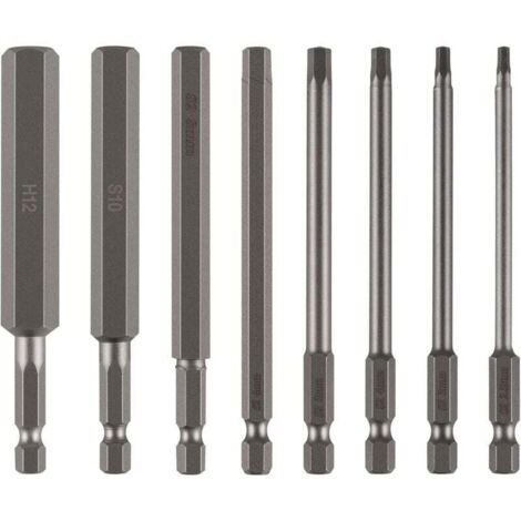 8pcs Embout Allen large 100mm 2,5-12mm Hex, Embout de Vissage 6 Pans en Acier S2, Embout BTR 1/4 (1/4)