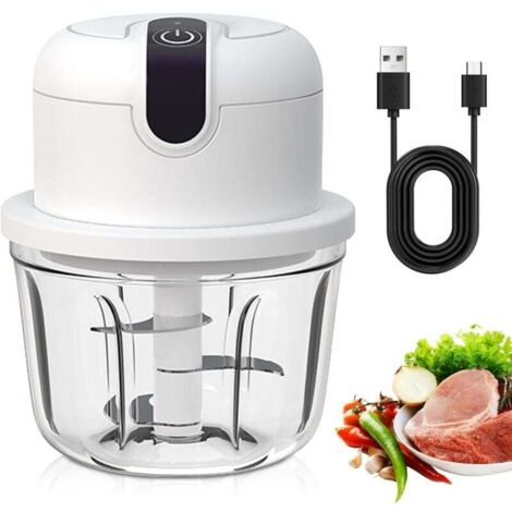 Mini hachoir Electrique,300 ml Hachoir A Ail Electrique,Hachoir Electrique Rechargeable USB,Matériau En Verre,Coupe-légumes Electrique Sans Fil Pour Ail, Viande,Légumes,Fruits
