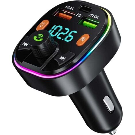 Transmetteur FM Bluetooth Voiture, Allume Cigare Bluetooth Adaptateur Bluetooth Voiture Type-C PD 20W & QC 3.0 Chargeur Rapide de Voiture Appels Mains Libres MP3 Support U Disk (1/4)