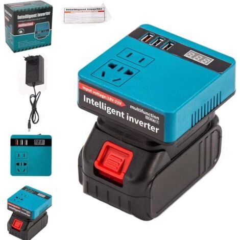 Onduleur intelligent avec batterie au lithium, onduleur multifonction portable 21 V à 220 V CA, onduleur avec affichage de la tension, onduleur de batterie 21 V à 220 V CC (avec batterie et chargeur) (1/4)
