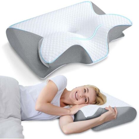 Oreiller cervical en mousse à mémoire de forme, oreiller orthopédique ergonomique 2 en 1, soulagement des douleurs cervicales, oreiller de soutien profilé adapté aux personnes dormant sur le côté ou s
