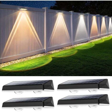 Applique Murale Extérieur Solaire Étanche IP67, 4 Unité Lumiere Solaire Exterieur Blanc avec 3 Modes Lampe Solaire Exterieur Puissante pour Cour, Jardin et Clôture