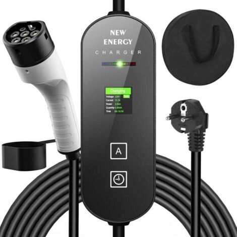 Chargeur Voiture Electrique 3,5kW [5m, 6/8/10/13/16A] Cable Type 2 Recharge avec Affichage Numérique Contrôlable Compatible avec E-208, Model Y, Mégane E-Tech, 500e et Autres EV/PHEV