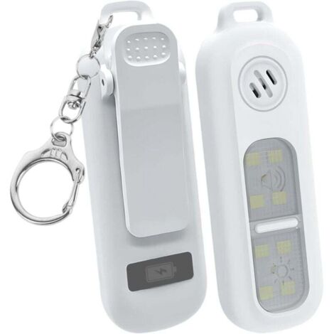 Alarme Personnelle Anti Agression, 130dB Alarme Personnelle Porte Cle de sécurité d'urgence de avec lumières LED, Rechargeable pour Femme Enfants Personnes aîné (Blanc Paquet de 2)