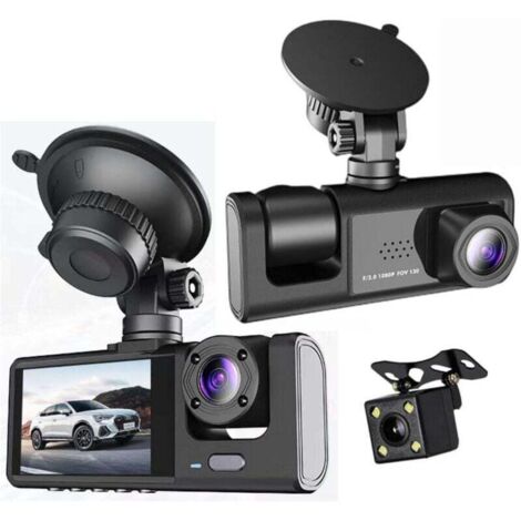Caméra embarquée avant/intérieure et arrière, 3 grands angles, carte TF 32 Go, caméra embarquée HD 1080p, avec vision nocturne, surveillance du stationnement 24h/24, enregistrement en boucle, WDR, cap