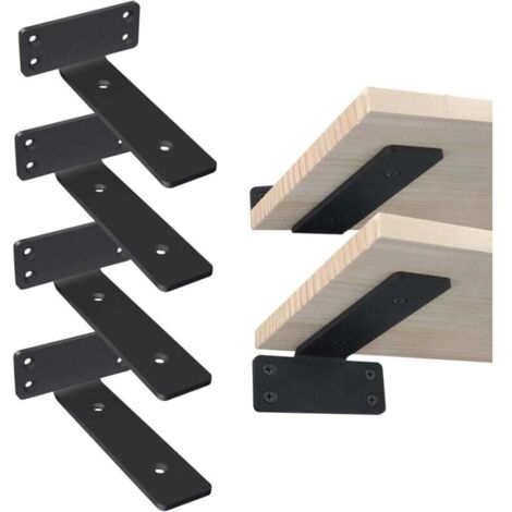 Equerre Etagere Murale,4 Pièces 15cm Noir Support Étagère Murale Metal Industrielle Support d'Étagère,Invisible Equerre Fixation Etagere pour Cuisine Garage
