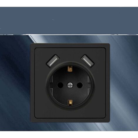 3 Prise encastrée avec 2 ports USB 55 Prise de contact de protection 5 V/2,1 A pour téléphone portable ou smartphone Anthracite 4000 W 250 V Noir (1/4)