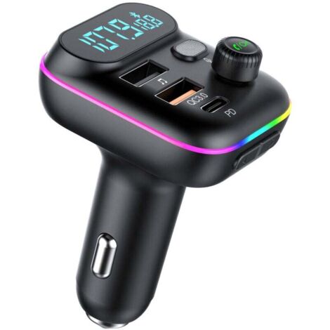Transmetteur FM Bluetooth Voiture, Allume Cigare Bluetooth 5.0 Émetteur Radio, Chargeur Rapide de Voiture PD Type C+ QC3.0, Appels Mains Libres, Lecteur de Musique MP3 Basse Support U Disk (1/4)