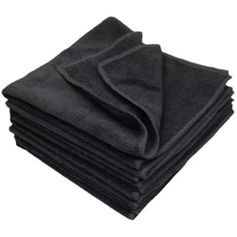 Lot de 20 Chiffons de Nettoyage, Serviettes en Microfibre Tout Usage, Torchon de Nettoyage, Taille 25 x 25 cm, Noir