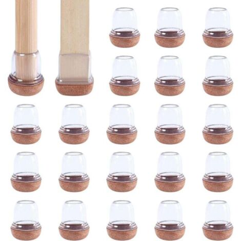 24 pièces Protection pour Pieds de Chaise 13-19mm avec Rembourrage en Feutre Transparent, Couvre Pieds de Chaise Meubles en Silicone 0,75" protege élastique, Patins Embout de Chaise en Feutre