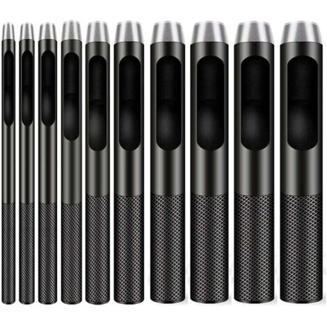 Lot de 10 emporte-pièces ronds en acier pour le travail du cuir, trous de 1 à 10 mm pour ceintures, bracelets de montres et vêtements.