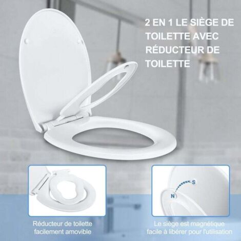 TODOT Abattant WC Familial Avec Siège Enfant Magnétique - Lunette Toilette Frein De Chute, Charnières Réglables, Polyéthylène Robuste