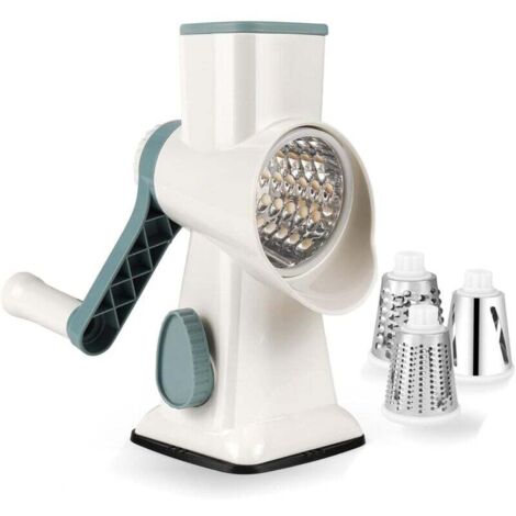 Mandoline de Cuisine Manuelle, Coupe Legumes Multifonctions avec 3 Lames de Tambour Détachables, coupe legume pour Pommes de Terre, Forte Aspiration, Carottes, Fromage, Noix, etc(Blanc)