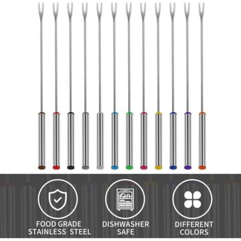 Lot De 12 Fourchettes à Fondue 24cm - Acier Inoxydable Avec Poignées Colorées