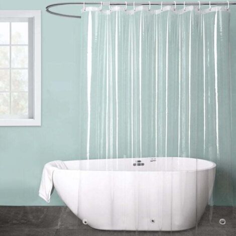 Rideau Douche Transparent, 180 x 200cm Rideau Douche Anti Moisissure Rideau de Douche Transparente PEVA Imperméable avec 12 Crochets de Rideau Baignoire pour Douche à Domicile ou Baignoire