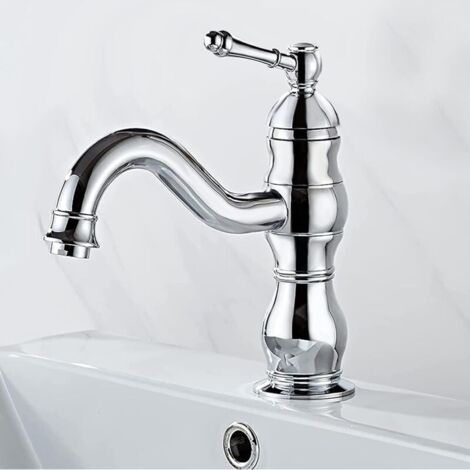 Robinet Lavabo Rétro Chromé, Pivotant à 360° Robinet Salle de Bain avec Eau Froide & Chaude Disponible, Monocommande Mitigeur Lavabo en Laiton pour Lavabo, 3/8&39&39 Installation Standard (1/4)