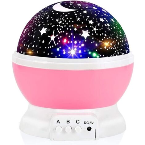 Projecteur de ciel étoilé pour bébé, veilleuse lune et nébuleuse, rotation à 360°, 4 LED, 12 couleurs changeantes, câble USB inclus, cadeau romantique pour homme, femme, enfant et bébé (rose).