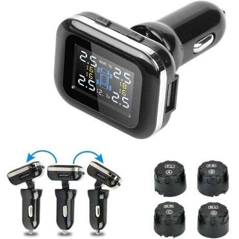 Système de surveillance de la pression des pneus TPMS, angle d'affichage réglable sans fil avec 4 capteurs externes étanches, alarme automatique, affichage en temps réel, température, pression (0-6 ba (1/4)