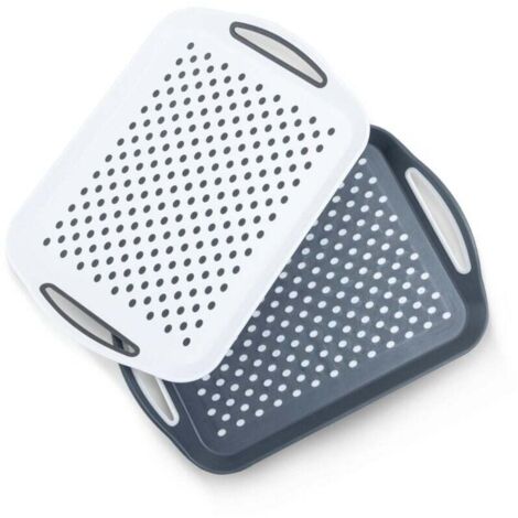 Ensemble de 2 plateaux - Plateau de service antidérapant avec poignées, idéal pour préparer des repas, du thé ou un petit-déjeuner au lit - Plateau en plastique pour une stabilité optimale des plats - (1/4)